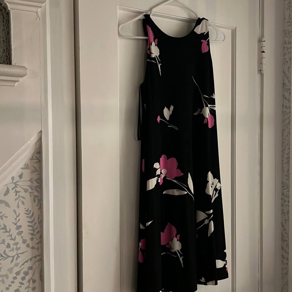 Lauren Ralph Lauren Womens Dress 4 Black Pink Floral A Line Sleeveless Jersey